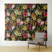 Goldfinken im Garten auf schwarz Wandteppich (Beispiel (Horizontal))