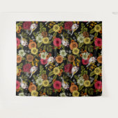 Goldfinken im Garten auf schwarz Wandteppich (Vorderseite (Horizontal))