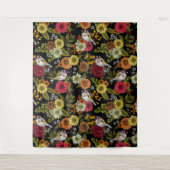 Goldfinken im Garten auf schwarz Wandteppich (Vorderseite)