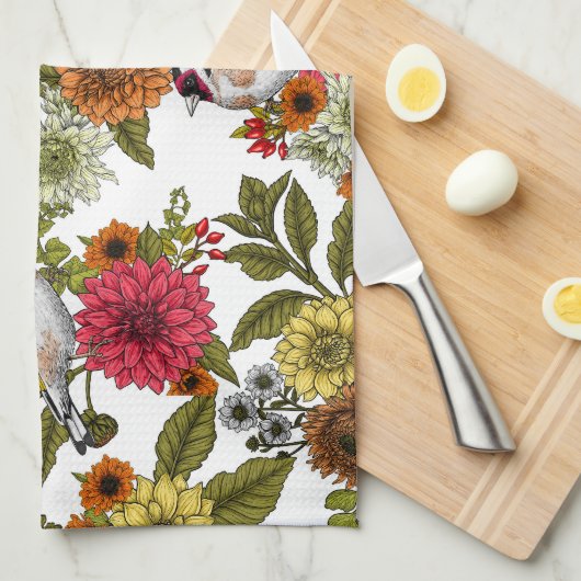 Goldfinken im Garten Geschirrtuch (Viertel Falte)