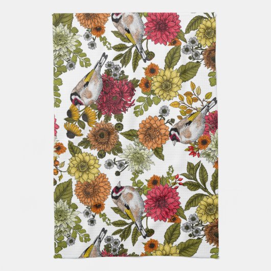 Goldfinken im Garten Geschirrtuch (Vertikal)