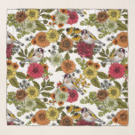 Goldfinken im Garten Schal<br><div class="desc">Von Hand gezeichnet Goldflossen auf Bouquets und Blätter- Dahlien, Chrysanthemen, Kalendula, Efeu und Farne</div>