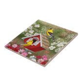 Goldfinken und Niedliche Hütte Birdhouse Fliese (Seite)