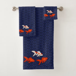 Goldfisch aus Seigaiha Waves Badhandtuch Set
