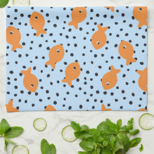 Goldfisch-Design Orange und Blau Geschirrtuch
