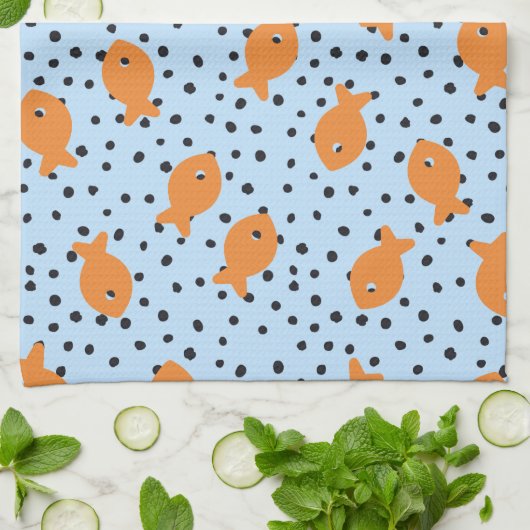Goldfisch-Design Orange und Blau Geschirrtuch (Gefaltet)