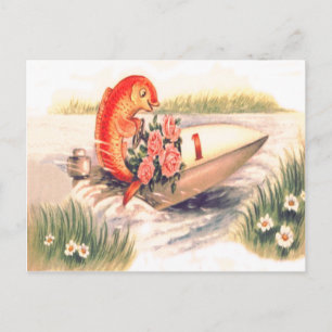 Goldfisch Fisch Boot Rose Gänseblümchen Postkarte