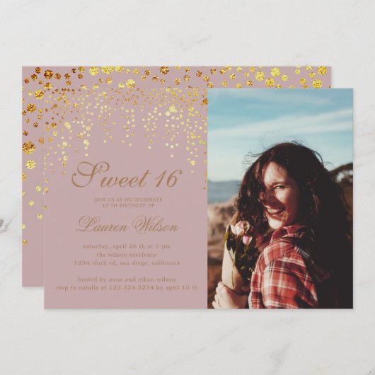 Goldfisch-Glitzer-Konfetti im 16 . Geburtstag-Foto Einladung (Vorne/Hinten)