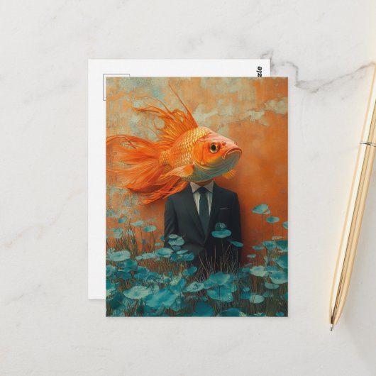Goldfisch im Anzug Postkarte (Vorderseite/Rückseite Beispiel)