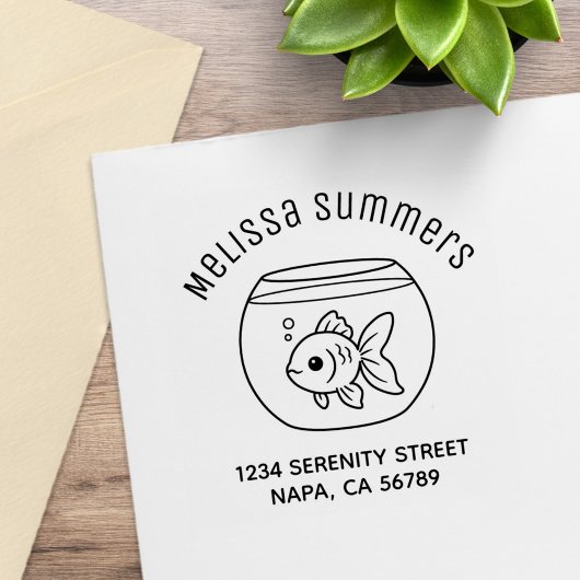 Goldfisch im Fischglas Anschrift Gummistempel