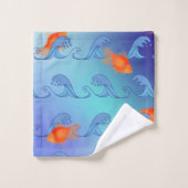 Goldfisch in den Wellen Badhandtuch Set (Waschlappen)