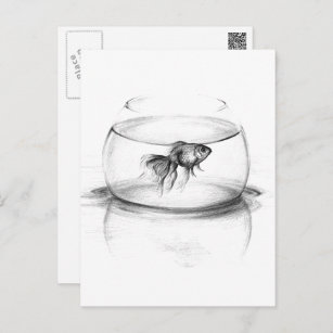 Goldfisch in Schüssel und Wasserstift zeichnend Ku Postkarte