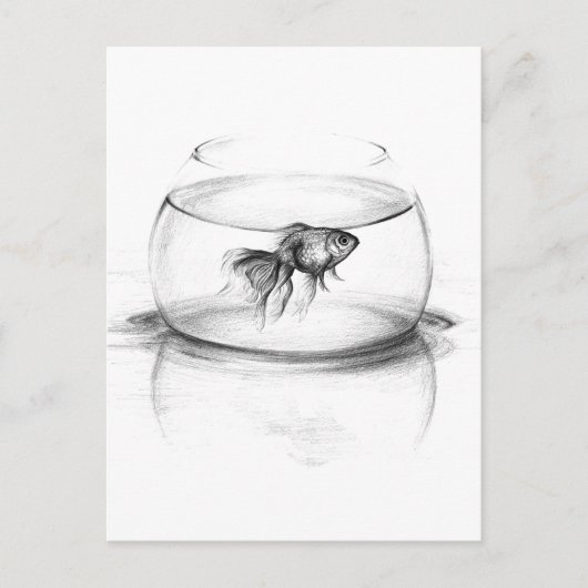 Goldfisch in Schüssel und Wasserstift zeichnend Ku Postkarte (Vorderseite)