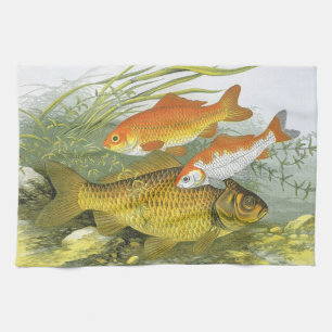 Goldfisch Koi Fisch, Vintage Marine Wasserleben Handtuch