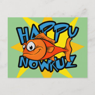 Goldfisch lächelt Sonne Persisches Neujahr Nowruz Feiertagspostkarte