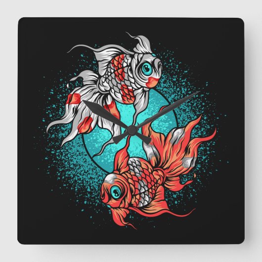 Goldfisch Quadratische Wanduhr (Vorderseite)