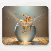 Goldfisch springt aus dem Goldfischglas Mousepad (Vorne)