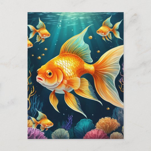 Goldfisch unter Wasser Postkarte (Vorderseite)