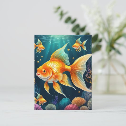 Goldfisch unter Wasser Postkarte (Stehend Vorderseite)