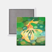 Goldfisch-Vermilion, die in grünen Blasen schwimme Magnet (Vorderseite/Rückseite)