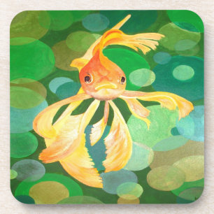 Goldfisch-Vermilion, die in grünen Blasen schwimme Untersetzer