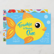 Goldfischaquarium 1. Geburtstag Niedliche Einladun