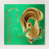 Goldfische auf grüner Folie, Monogramm | Puzzle (Horizontal)