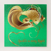 Goldfische auf grüner Folie, Monogramm | Puzzle (Vertikal)