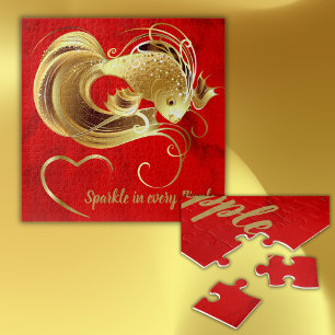 Goldfische auf roter Folie   Puzzle
