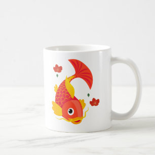Goldfische mit fließenden Flossen und roten Blüten Kaffeetasse