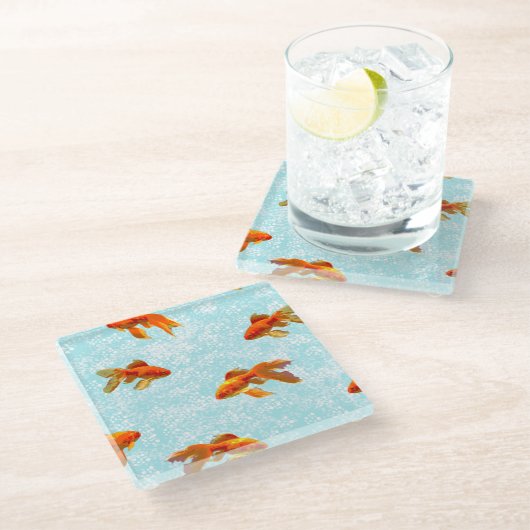 Goldfischmuster (blau) glasuntersetzer (Schrägansicht)