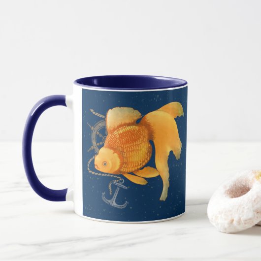 Goldfish Anchor Ship Wheel Nautical Tasse (Mit Donut)