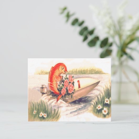 Goldfish Boot Rose Daisy Postkarte (Stehend Vorderseite)