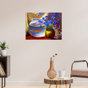 Goldfish Bowl und Blume Poster