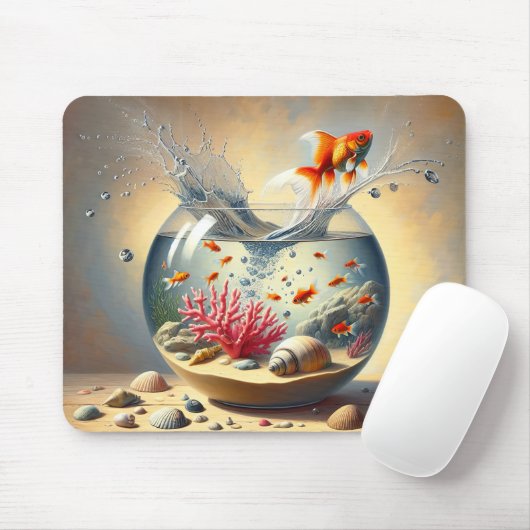 Goldfish entkommen der Fischschüssel Mousepad (Mit Mouse)