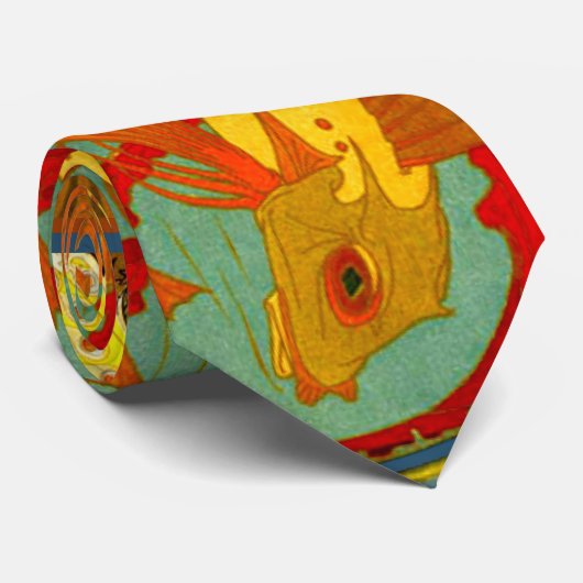 Goldfish-Fisch-abstrakter antiker Vintager Krawatte (Gerollt)