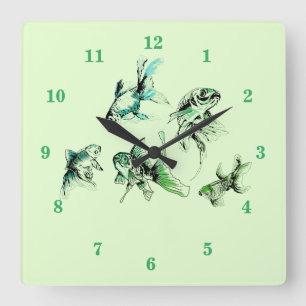 Goldfish - grün quadratische wanduhr