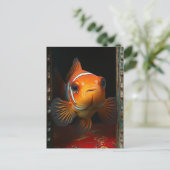 Goldfish in a Blue Box on a Red Pillow Postkarte (Stehend Vorderseite)