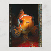 Goldfish in a Blue Box on a Red Pillow Postkarte (Vorderseite)