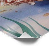 Goldfish in Aquarellfarben in KorallenMuschel Poster (Ecke)