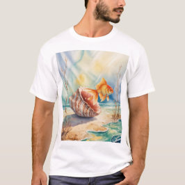 Goldfish in Aquarellfarben in KorallenMuschel T-Shirt