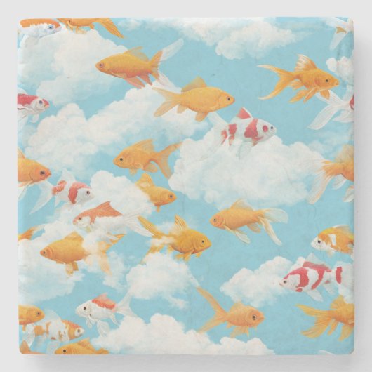 Goldfish in der Luft Steinuntersetzer (Vorderseite)