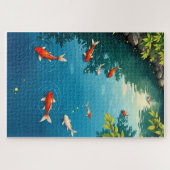 Goldfish in einem ruhigen blauen Teich - Retro Jap Puzzle (Horizontal)