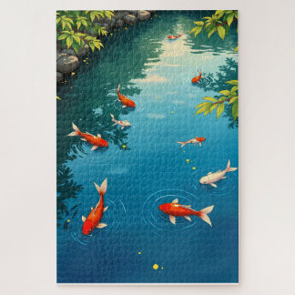 Goldfish in einem ruhigen blauen Teich - Retro Jap Puzzle