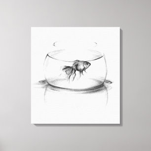 Goldfish in einer Schüsselbleistiftkunst wickelte Leinwanddruck