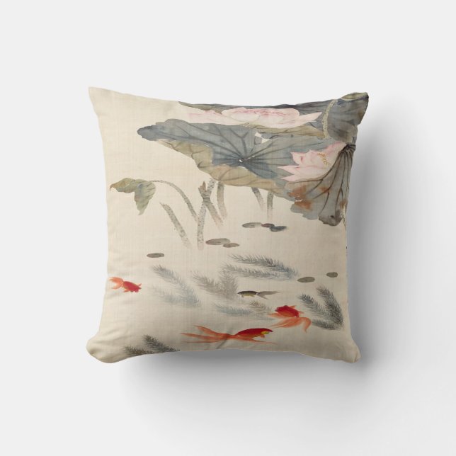 Goldfish in Lotus Pond Chinesischer Print Kissen (Vorderseite)