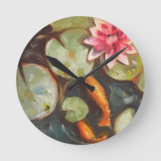 Goldfish Koi Pond Water Lilies Runde Wanduhr (Vorderseite)