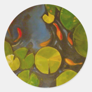 Goldfish Koi Pond Water Lilies Runder Aufkleber