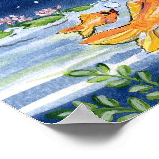 Goldfish Koi Watching Moon Fish Poster Navy (Ecke)