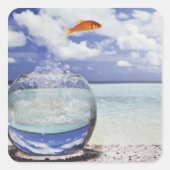 Goldfish Leap Quadratischer Aufkleber (Vorderseite)
